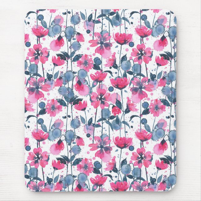 Pink Watercolor Daisies Mouse Pad (Front)