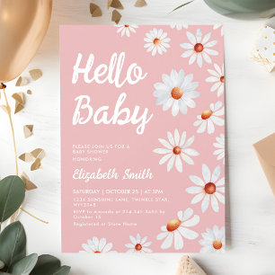 Pink Watercolor Daisy Baby Girl Shower Invitation