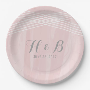 Pink Watercolor Deco Wedding Paper Plate
