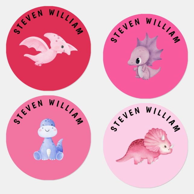 Pink watercolor Dinosaurs Personalised kids (Group)