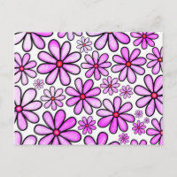 Pink Watercolor Doodle Daisy Flower Pattern