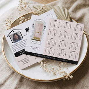 Pink Watercolor Door Real Estate Calendar 2027 Postcard