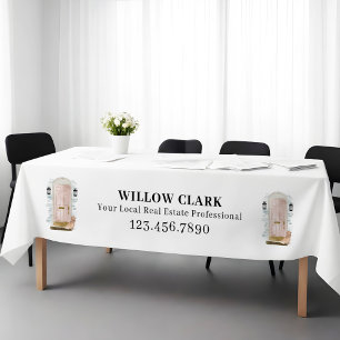 Pink Watercolor Door Spaniel Real Estate Business Tablecloth