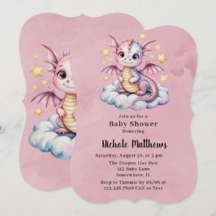 Pink Watercolor Dragon Girl Baby Shower Invitation