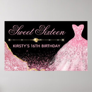 Pink Watercolor Dress & Glam Edge Sweet 16 Poster