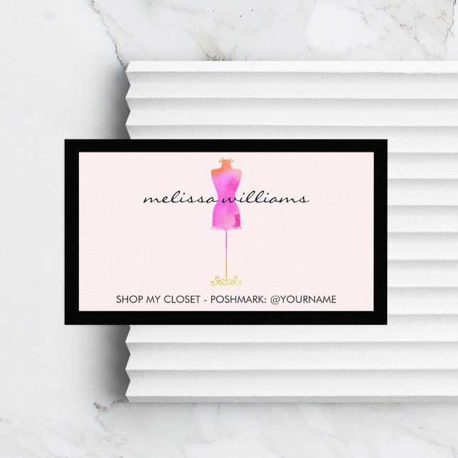 Pink Watercolor Dress Mannequin Poshmark Seller II Business Card (Creator Uploaded)