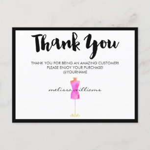 Pink Watercolor Dress Mannequin Poshmark Thank You Postcard