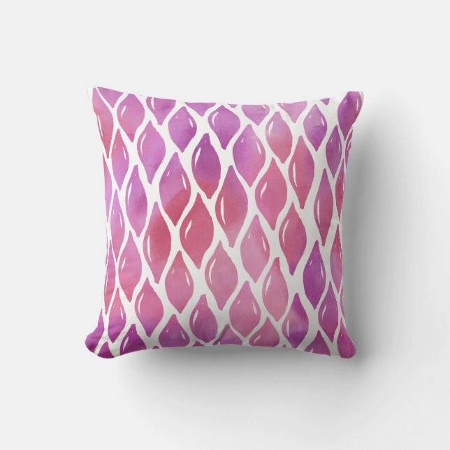 Pink watercolor drops pattern cushion (Front)