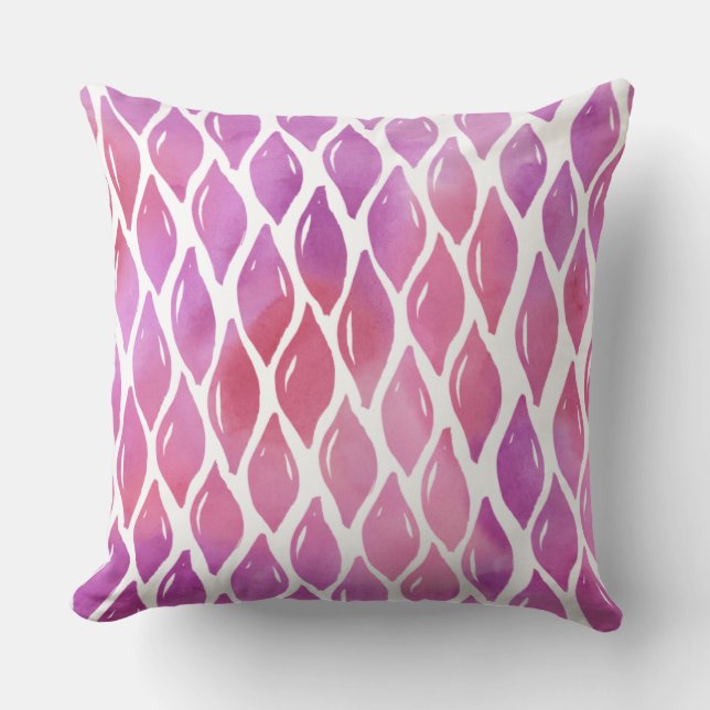 Pink watercolor drops pattern Throw Pillow (Front)