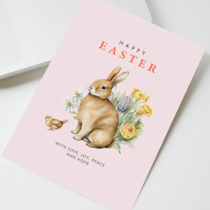 Pink Watercolor Easter Bunny Holiday Card