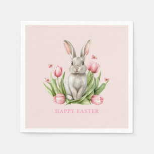 Pink Watercolor Easter Bunny Plates Napkin