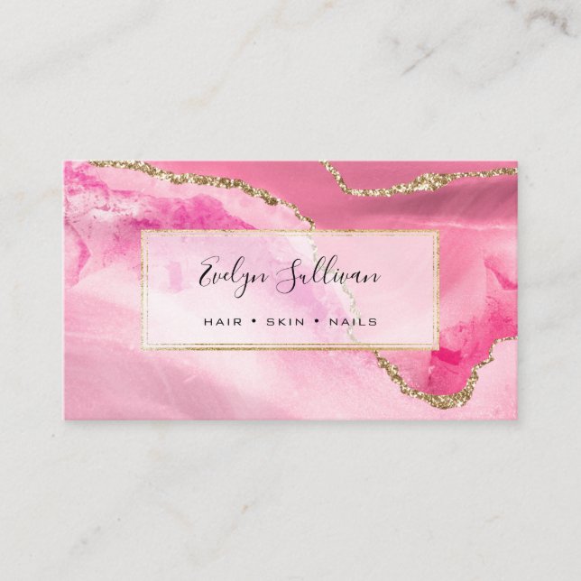 pink watercolor elegant agate business card (Front)