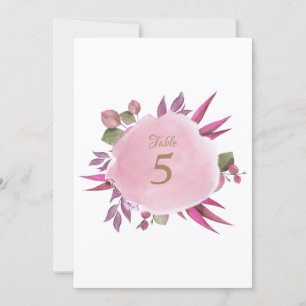 Pink Watercolor Elegant Wedding Table Card Number