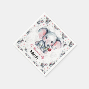 Pink Watercolor Elephant Baby Shower Napkin