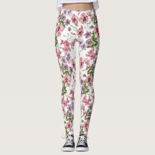 Pink Watercolor English Vintage Floral Leggings
