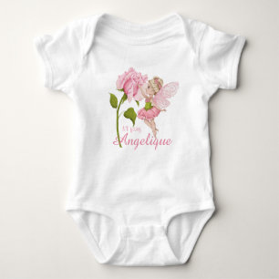 Pink Watercolor Fairy and Rose Baby Bodysuit