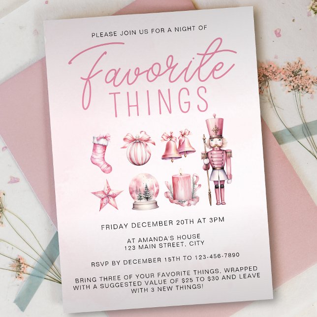 Pink Watercolor Favourite Things Christmas Party Invitation (Creator Uploaded)