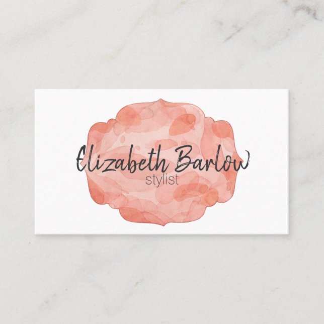 Pink watercolor feminine custom script business card (Front)