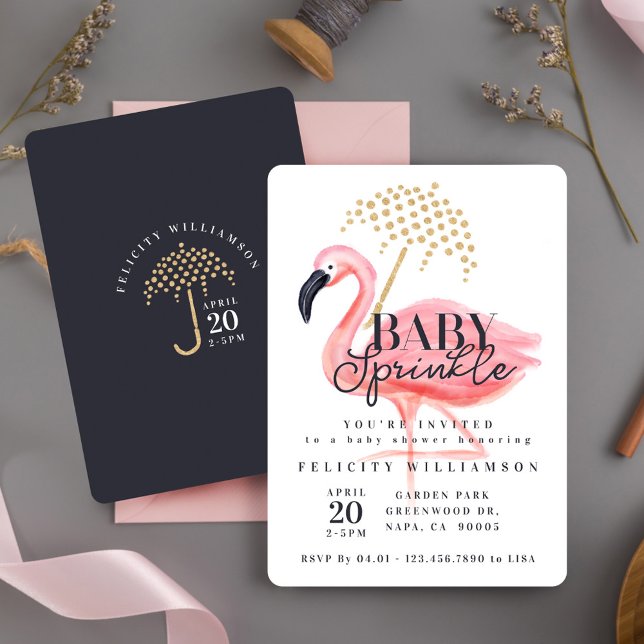 Pink Watercolor Flamingo Baby Sprinkle Baby Shower Invitation (Pink Watercolor Flamingo Baby Sprinkle Baby Shower Invitation)