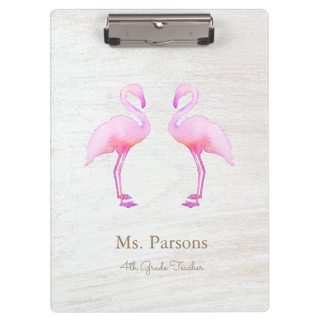 Pink Watercolor Flamingo Clipboard (Front)