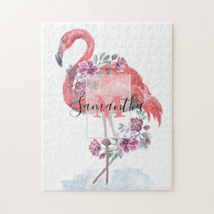 Pink watercolor Flamingo . Jigsaw Puzzle