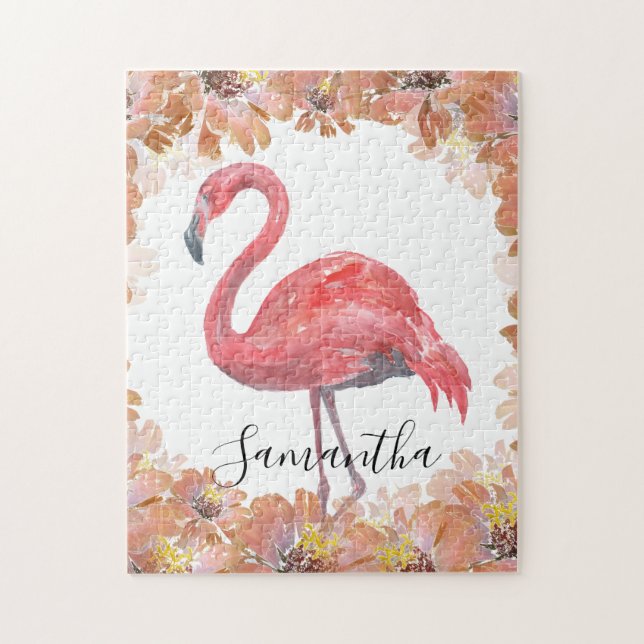 Pink watercolor Flamingo . Jigsaw Puzzle (Vertical)