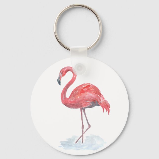 Pink watercolor Flamingo . Key Ring (Front)