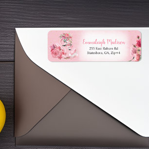 Pink Watercolor Flamingo Return Address Return Address Label