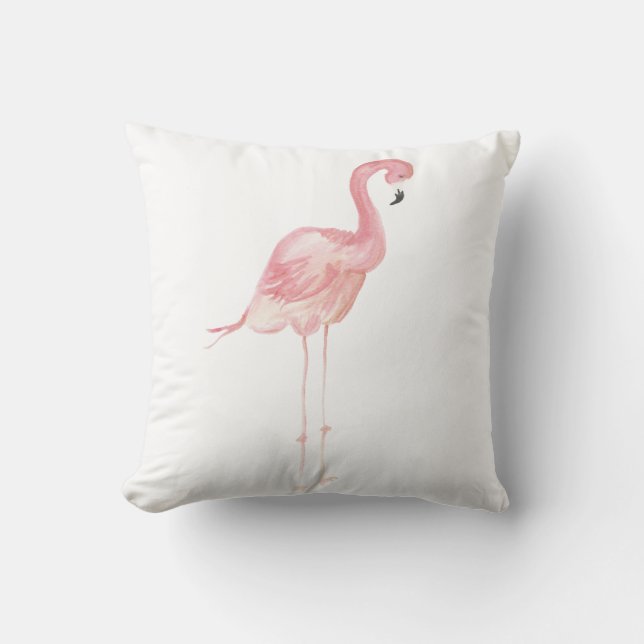 Pink Watercolor Flamingo Throw Pillow (Front)