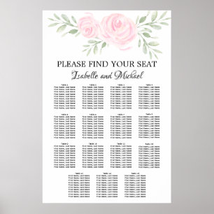 Pink Watercolor Floral 15-Table Seating Chart
