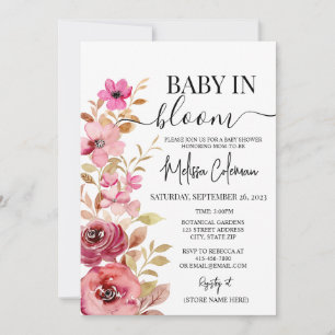 Pink Watercolor Floral Baby In Bloom Baby Shower Invitation