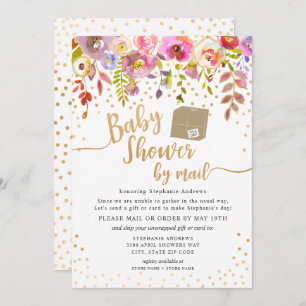 Pink Watercolor Floral Baby Shower by mail Invitation