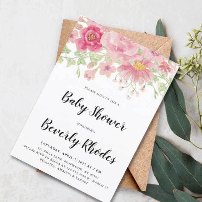 Pink Watercolor Floral Baby Shower Invitation (Creator Uploaded)