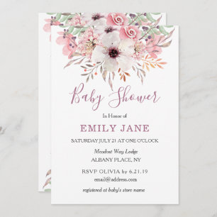Pink Watercolor Floral Baby Shower Invitation
