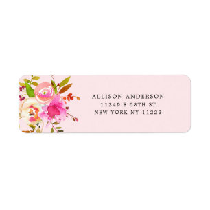 Pink Watercolor Floral baby shower return address Label