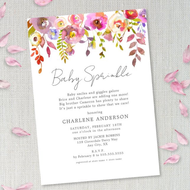 Pink Watercolor Floral baby sprinkle Invitation (Creator Uploaded)