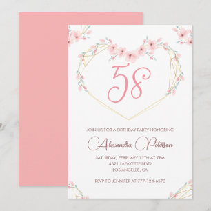 Pink Watercolor Floral Boho 58th birthday  Invitation
