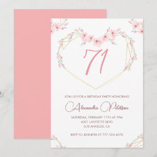 Pink Watercolor Floral Boho 71st birthday Invitation