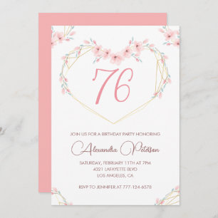 Pink Watercolor Floral Boho 76th birthday  Invitation