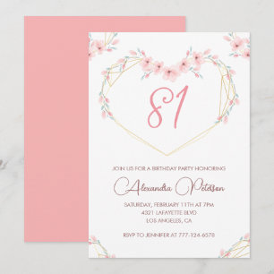 Pink Watercolor Floral Boho 81st birthday Invitation