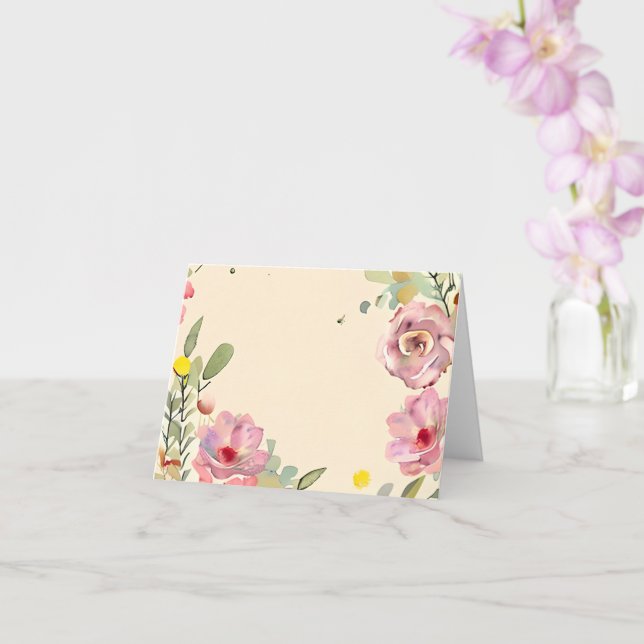 Pink watercolor floral border customisable card (Orchid)