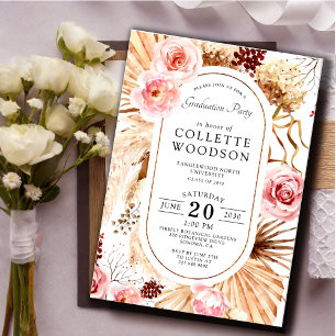 Pink Watercolor Floral Botanical Graduation Party Invitation