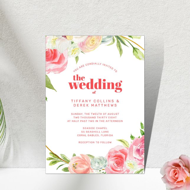 Pink Watercolor Floral Botanical Wedding Invitation (Creator Uploaded)