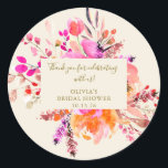 Pink Watercolor Floral Bouquet Bridal Shower Classic Round Sticker<br><div class="desc">Pink Watercolor Floral Bouquet Bridal Shower Name Custom Classic Round Sticker</div>