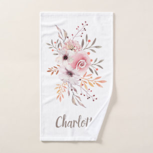 Pink Watercolor Floral Bouquet – Personalised Hand Towel
