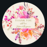 Pink Watercolor Floral Bouquet Wedding Name Custom Classic Round Sticker<br><div class="desc">Pink Watercolor Floral Bouquet Wedding Name Custom Classic Round Sticker</div>