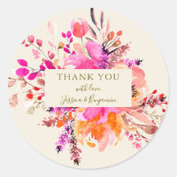 Pink Watercolor Floral Bouquet Wedding Name Custom