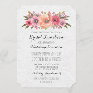 Pink Watercolor Floral Bridal Lunch Invitations