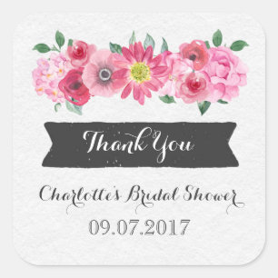 Pink Watercolor Floral Bridal Shower Favour Tags