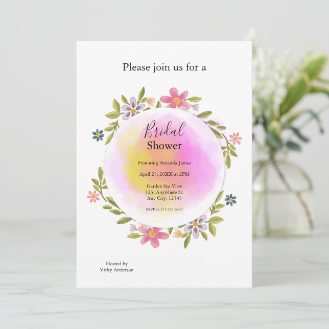Pink Watercolor Floral Bridal Shower Invitation (Standing Front)